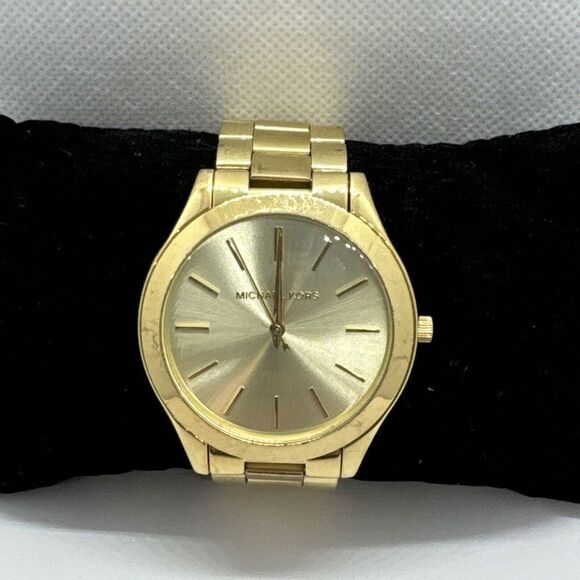 Michael Kors Slim Runway MK3179 Women's Gold Tone Analog Dial Wrist Watch JNA285 - Picture 1 of 11